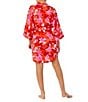 Color:Coral Floral - Image 2 - Satin Floral 3/4 Sleeve Short Wrap Robe