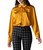 Color:Aged Scotch - Image 1 - Satin Oversized Collar Button Down Long Sleeve Shirt