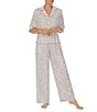 Color:Grey - Image 1 - Short Sleeve Notch Collar Satin Animal Print Pajama Set