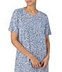 Color:White Blue - Image 3 - Short Sleeve Round Neck Knit Animal Print Nightshirt