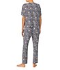 Color:Black Print - Image 2 - Soft Knit Abstract Animal Print Tee & Cropped Pants Pajama Set