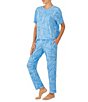 Color:Blue/Print - Image 3 - Soft Knit Abstract Print Tee & Cropped Pants Pajama Set