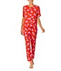 Color:Pink Multi - Image 1 - Soft Knit Poppy Floral Print Tee & Cropped Pants Pajama Set