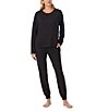 Sanctuary Solid Heathered Long Sleeve Pullover & Jogger Brushed Sweater Jersey Pajama Set, Color:Black - Image 1