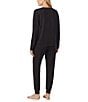 Sanctuary Solid Heathered Long Sleeve Pullover & Jogger Brushed Sweater Jersey Pajama Set, Color:Black - Image 2