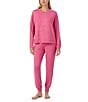 Sanctuary Solid Heathered Long Sleeve Pullover & Jogger Brushed Sweater Jersey Pajama Set, Color:Hot Pink Marl - Image 1