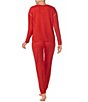 Color:Red Print - Image 2 - Solid Heathered Long Sleeve Pullover & Joggers Brushed Jersey Pajama Set