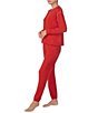 Color:Red Print - Image 3 - Solid Heathered Long Sleeve Pullover & Joggers Brushed Jersey Pajama Set