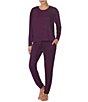 Color:Purple Print - Image 1 - Solid Heathered Long Sleeve Pullover & Joggers Brushed Jersey Pajama Set