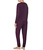 Color:Purple Print - Image 2 - Solid Heathered Long Sleeve Pullover & Joggers Brushed Jersey Pajama Set