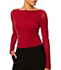Sanctuary Sparkle Mesh Knit Boat Neck Long Sleeve Fitted Tee - Image 4