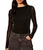 Sanctuary Sparkle Mesh Knit Boat Neck Long Sleeve Fitted Tee - Image 1