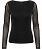 Sanctuary Sparkle Mesh Knit Boat Neck Long Sleeve Fitted Tee - Image 4