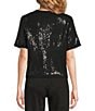 Sanctuary Sparkle Sequin Sweater Crew Neck Short Sleeve Top, Color:Black - Image 2