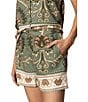 Sanctuary Spring Breaker Art Deco Border Print High Rise Coordinating Shorts, Color:Mezzo Sage - Image 4
