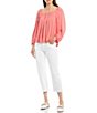 Color:Pink Canyon - Image 3 - Square Neck Blouson Sleeve Sunset Top