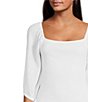 Color:White - Image 4 - Square Neck Short Puff Sleeve Mixed Media Top