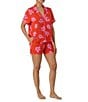 Color:Red Print - Image 1 - Stretch Knit Short Sleeve Chest Pocket Notch Collar Shorty Floral Pajama Set