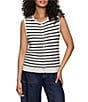 Sanctuary Stripe Print Cotton Slub Crew Neck Sleeveless Button Front Top, Color:Chalk/Black Stripe - Image 1