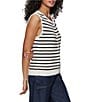 Sanctuary Stripe Print Cotton Slub Crew Neck Sleeveless Button Front Top, Color:Chalk/Black Stripe - Image 3