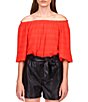 Color:Red - Image 1 - Sunkissed Off-the-Shoulder 3/4 Bubble Sleeve Top