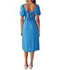 Color:Blue Wire - Image 2 - Sweetheart Neck Short Puffed Sleeve Side Cut-Out Midi Dress