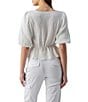 Color:White - Image 2 - Textured Button Front V Neck Short Sleeve Top