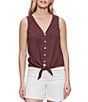 Sanctuary Textured Knit V-Neck Sleeveless Button Tie-Front Shell Top, Color:Mesa - Image 1