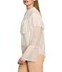 Sanctuary The Ethereal Dotted Mesh Ruffle Mock Neck Bell Sleeve Blouse, Color:Chalk - Image 3