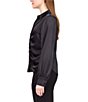Color:Black - Image 3 - Time to Shine Point Collar Long Sleeve Button Front Ruched Woven Top
