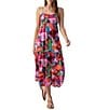 Color:Tropic Mood - Image 1 - Tropic Floral Print Square Neck Sleeveless Maxi Dress