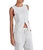 Steve Madden Wesley Round Neckline Sleeveless Button Front Linen Vest Top, Color:White - Image 3