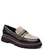 Color:Black/Dark Taupe/Olive - Image 1 - Westside Color Block Leather Lug Sole Loafers