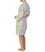 Color:Multi Stripe - Image 2 - Woven 3/4 Sleeve Multi Stripe Coordinating Short Wrap Robe