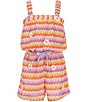 Sara Sara Big Girls Sleeveless Chevron-Patterned/Daisy-Crocheted Romper - Image 1