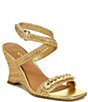 Color:Gold - Image 1 - Sarto by Franco Sarto Frita Woven Metallic Ankle Strap Wedge Sandals