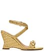 Color:Gold - Image 2 - Sarto by Franco Sarto Frita Woven Metallic Ankle Strap Wedge Sandals