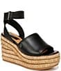 Color:Black - Image 1 - Sarto By Franco Sarto Toni Leather Raffia Platform Wedge Sandals