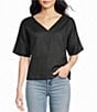 SASSO + SMYTH Linen V-Neck Short Sleeve Back Detail Top - Image 1
