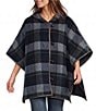 SASSO + SMYTH Plaid Hooded Side Snap Poncho - Image 1