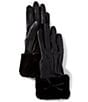 SASSO + SMYTH Women's Faux Fur Bow Cuff Tech Tip Traditional Five Finger Leather Gloves, Color:Black - Image 1
