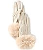 SASSO + SMYTH Women's Faux Fur Bow Cuff Tech Tip Traditional Five Finger Leather Gloves, Color:Ivory - Image 1