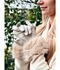 SASSO + SMYTH Women's Faux Fur Bow Cuff Tech Tip Traditional Five Finger Leather Gloves, Color:Ivory - Image 4
