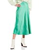 Color:Green - Image 1 - Satin Midi Skirt