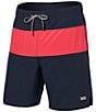 Color:India Ink/Hibiscus - Image 1 - Oh Buoy Two-In-One Colorblock 7#double; Inseam Swim Trunks