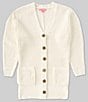 Color:Pristine - Image 1 - Big Girls 7-16 Cozy Matte Front-Button Cardigan With Pockets