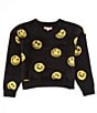 Color:Black/Yellow - Image 1 - Big Girls 7-16 Long Sleeve Fuzzy Crew Neck Fun Smiley Faces Sweater