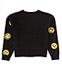 Color:Black/Yellow - Image 2 - Big Girls 7-16 Long Sleeve Fuzzy Crew Neck Fun Smiley Faces Sweater