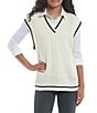 Color:White Combo - Image 1 - Sleeveless Oversized Varsity Sweater Vest