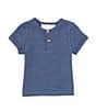 Color:Navy - Image 1 - Baby Boys 3-24 Months Round Neck Short Sleeve Henley T-Shirt